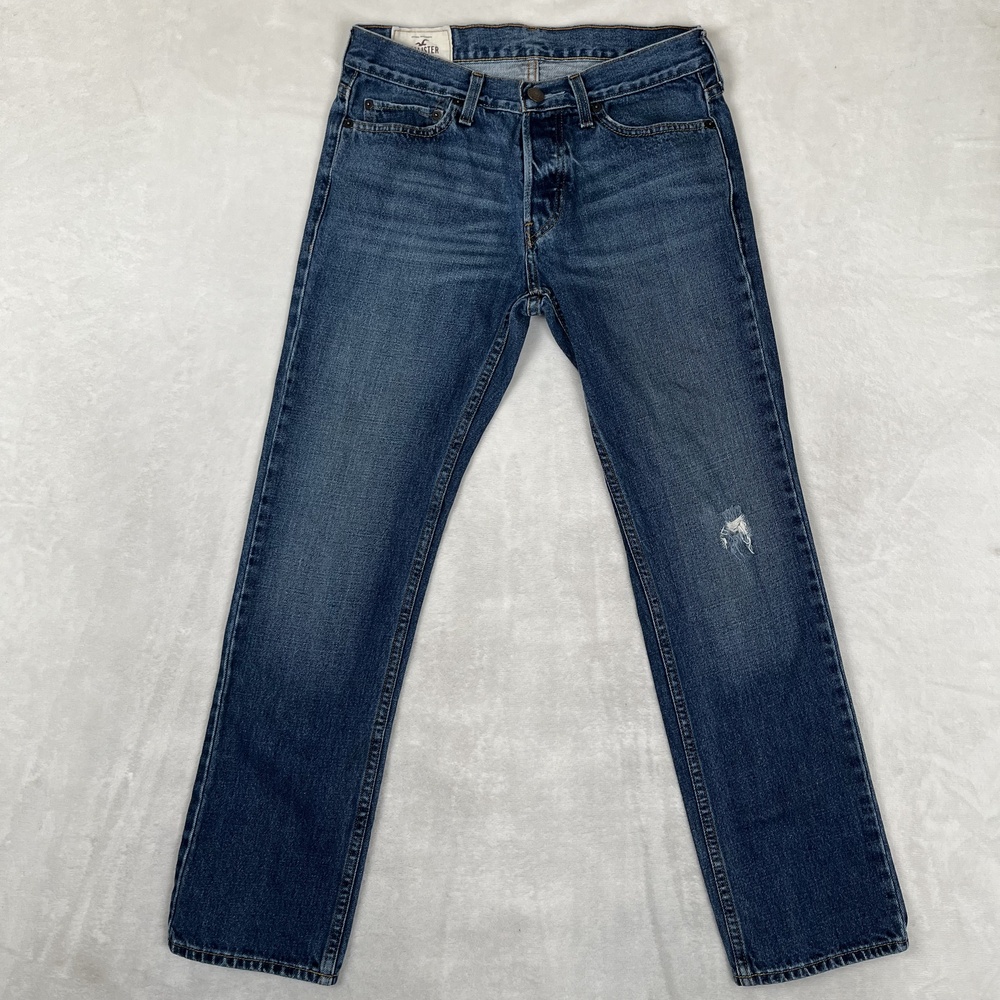 Hollister Jeans Mens 30x30 Blue Straight Medium Wash Denim Distressed Pants